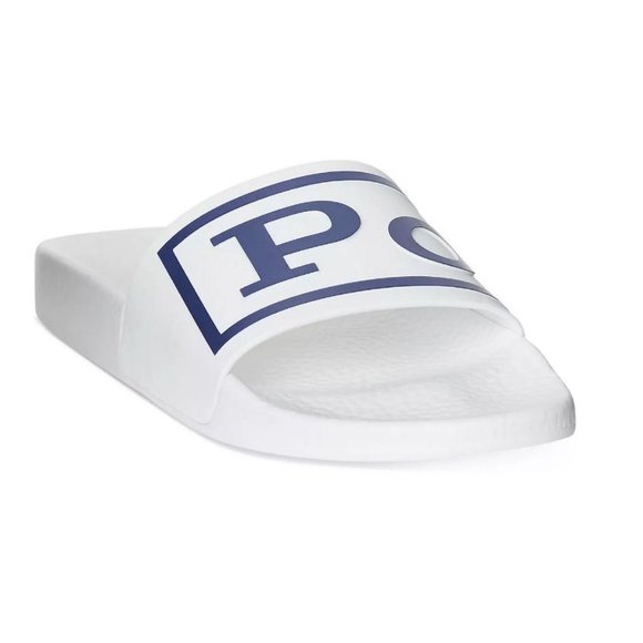 Polo Ralph Lauren Shoes | Polo Ralph Lauren Men's Cayson Logo Slide Whiteblue Sandals Size 9D - New | Color: Blue/White | Size: 9 | Khadosh's Closet